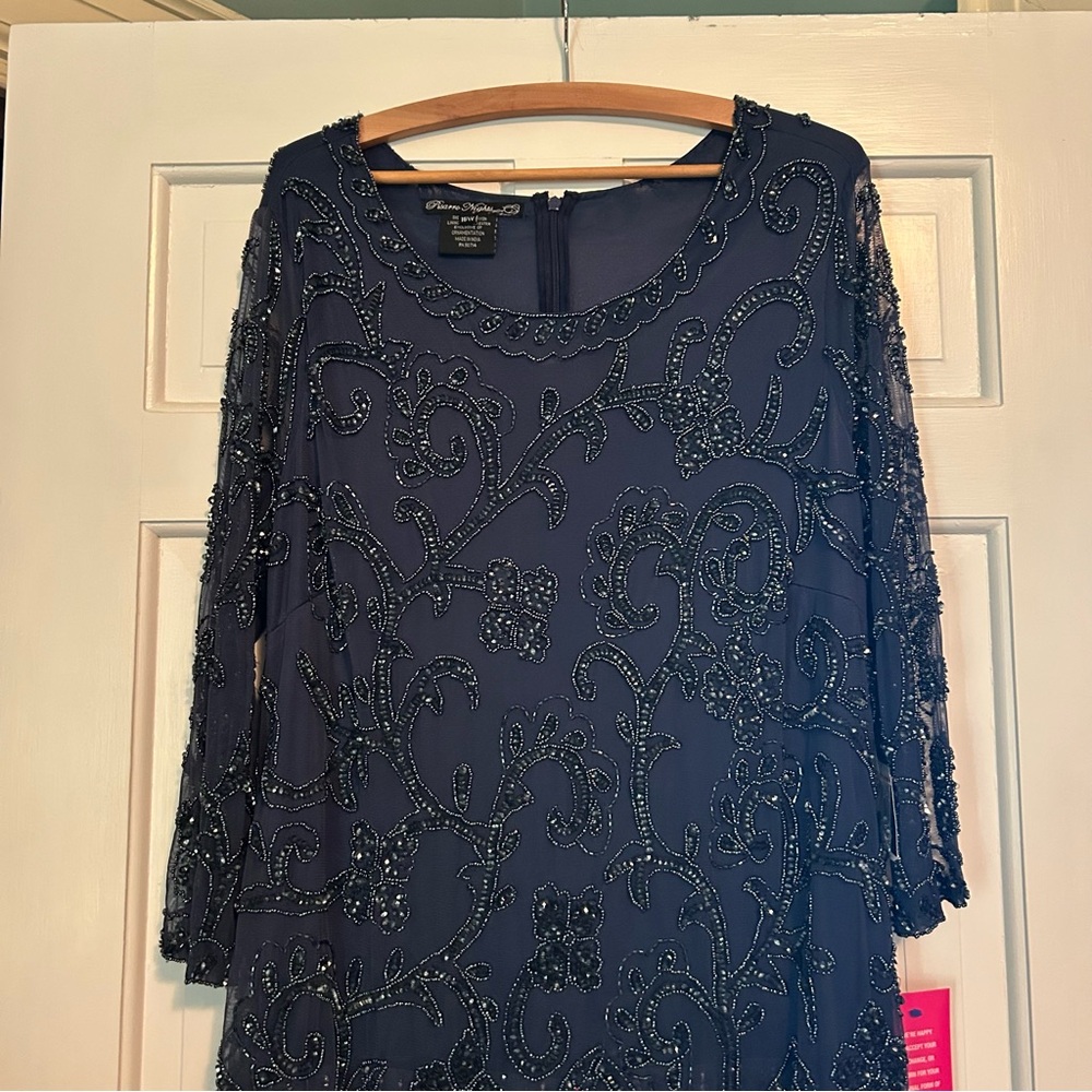 Pisarro Nights Blue Sequin Embellished Long Sleeve Gown - Picture 5 of 6